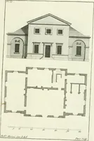 An illustration from Select architecture : being regular designs of plans and elevations well suited to both town and country : in which the magnificence and beauty, the purity and simplicity of designing, for every species of that noble art, is accurately treated, and with great variety exemplified, from the plain town-house to the stately hotel, and in the country from the genteel and convenient farm-house to the parochial church : with suitable embellishments : also bridges, baths, summer-houses, &c. ... : illustrated with fifty copper plates, quarto (1755)