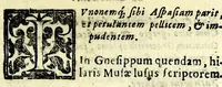An illustration from Sententiae insignes Graecorum quinquag. comicorum, quorum opera integra non extant, Latino idiomate collectae : accessit vniuscuisq[ue] poetae vita accuratè conscripta, & Platonii fragmentum de comoedarium differentijs : poetarum nomina proximé praefationem sequuntur (1612)