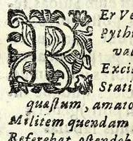 An illustration from Sententiae insignes Graecorum quinquag. comicorum, quorum opera integra non extant, Latino idiomate collectae : accessit vniuscuisq[ue] poetae vita accuratè conscripta, & Platonii fragmentum de comoedarium differentijs : poetarum nomina proximé praefationem sequuntur (1612)