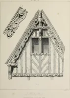 An illustration from A series of ornamental timber gables : from existing examples in England and France, of the sixteenth century (1831)