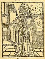 An illustration from Sermonario en lengua mexicana, : donde se contiene (por el orden del missal nueuo romano,) dos sermones en todas las dominicas y festiuidades principales de todo el año: y otro en las fiestas de los Sanctos, con sus vidas, y comunes. Con vn Cathecismo en lengua mexicana y española, con el Calendario. (1577)