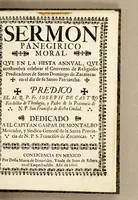An illustration from Sermon panegirico moral, que en la fiesta annual, que acostumbra celebrar el convento de religiosos predicadores de Santo Domingo de Zacatecas en el dia de su santo patriarcha. (1696)