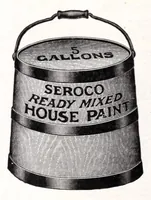 An illustration from Seroco paints : ready mixed house, barn, carriage, wagon and implement paints, shingle stains and preservatives, varnishes of every kind ... painters, glaziers and calciminers tools and supplies. (1915)