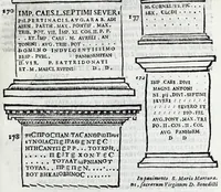 Picture 9 of 28 from Siciliae antiqvae tabvlae littorales latvs orientale Messana : in summo templo tutelae D. Mariae dicato prope sacrarium, iuxta secundum intercolumnium in lapide Granito-Siculo columella bicubitalis aquam lustralem sustinens (1625), leaf 35