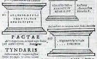 Picture 21 of 28 from Siciliae antiqvae tabvlae littorales latvs orientale Messana : in summo templo tutelae D. Mariae dicato prope sacrarium, iuxta secundum intercolumnium in lapide Granito-Siculo columella bicubitalis aquam lustralem sustinens (1625), leaf 62