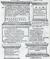 Picture 22 of 28 from Siciliae antiqvae tabvlae littorales latvs orientale Messana : in summo templo tutelae D. Mariae dicato prope sacrarium, iuxta secundum intercolumnium in lapide Granito-Siculo columella bicubitalis aquam lustralem sustinens (1625), leaf 70