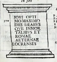 Picture 24 of 28 from Siciliae antiqvae tabvlae littorales latvs orientale Messana : in summo templo tutelae D. Mariae dicato prope sacrarium, iuxta secundum intercolumnium in lapide Granito-Siculo columella bicubitalis aquam lustralem sustinens (1625), leaf 71