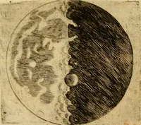 An illustration from Sidereus nuncius : magna, longeque admirabilia spectacula pandens, suspiciendaque proponens vnicuique, praesertim verò philosophis, atq[ue] astronomis, quae à Galileo Galileo ... perspicilli nuper à se reperti beneficio sunt obseruata in lunae facie, fixis innumeris, lacteo circulo, stellis nebulosis, apprime verò in quatuor planetis circa Iouis stellam disparibus interuallis, atque periodis, celeritate mirabili circumuolutis; quos, nemini in hanc vsque diem cognitos, nouissimè author depraehendit primus; atque Medicea sidera nuncupandos decreuit (1610)