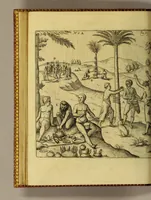 An illustration from Siebende Schiffahrt in das Goldreiche Königreich Guineam, in Africa gelegen, : so sonsten das Goldgestadt von Mina genan[n]t wird, welches von den Portugalesern vngefähr vor 200. Jahren erfunden, von den Holländern jnnerhalb 18. Jahren hero bekannt gemacht vnnd frequentirt, jetzt aber von ihnen erst recht erkündigt, vnnd in niderländischer Sprach beschrieben, da sie mit zweyen Schiffen auss demselben Lande Anno 1602. widerumb in Hollande ankommen. (1624)
