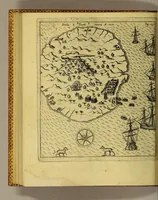 An illustration from Siebende Schiffahrt in das Goldreiche Königreich Guineam, in Africa gelegen, : so sonsten das Goldgestadt von Mina genan[n]t wirdt, welches von den Portugalesern vngefähr vor 200. Jahren erfunden, von den Holländern innerhalb 18. Jahren hero bekannt gemacht vnd frequentirt, jetzt aber von ihnen erst recht erkündigt, vnd in niderländischer Sprach beschrieben, da sie mit zweyen Schiffen auss demselben Lande Anno 1602. widerumb in Hollande ankommen. (1606)