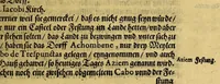 An illustration from Siebende Schiffahrt in das Goldreiche Königreich Guineam, in Africa gelegen, : so sonsten das Goldgestadt von Mina genan[n]t wirdt, welches von den Portugalesern vngefähr vor 200. Jahren erfunden, von den Holländern innerhalb 18. Jahren hero bekannt gemacht vnd frequentirt, jetzt aber von ihnen erst recht erkündigt, vnd in niderländischer Sprach beschrieben, da sie mit zweyen Schiffen auss demselben Lande Anno 1602. widerumb in Hollande ankommen. (1606)