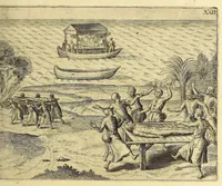 Picture 15 of 15 from Siebenter Theil der Orientalischen Indien, darinnen zwo vnterschiedliche Schiffarten begrieffen. Erstlich eine Dreyjährige Reyse Georgii von Spielbergen Admirals vber drey Schiffe, welche An. 1601. auss Seeland nach den Orientalischen Indien abgefahren, vnd nach viel widerwertigkeiten An. 1604. wider in Seelande ankom[m]en, : darinnen seine gantze, vnd was im für Abentheuer auff derselben begegnet, wie dann auch die mächtige Königreich Matecalo vnnd Candy, sampt ihren prächtigen Königen, Sitten, vnd Ceremonien, verzeichnet vnd beschrieben. Zum andern ein Neunjärige Reyse eines Venetianischen Jubilirers, Casparus Balby genannt, sampt allem, was ime auff derselben von 1579. biss in 1588. begegnet vnd widerfahren, neben Anweisung aller Zöllen, Gewichten, Massen vnd Müntzen deren man sich von Alleppo auss biss ins Königreich Pegu zu Gebrauchen, wie dann auss dess Handels vnd Wandels Lebens Sitten, Ceremonien vnd Gebräuchen der Völcker vnd Eynwohner dess mächtigen Königreichs Pegu. (1605), leaf 257