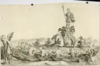 An illustration from Sieg-Streit dess Lufft vnd Wassers : Freuden-Fest zu Pferd zu dem glorwürdigisten Beyläger beeder kayserlichen Majestäten Leopoldi dess Ersten, römischen Kaysers ... vnd Margarita, gebohrner königlichen Infantin auss Hispanien : dargestellet in dero kayserlichen Residenz Statt Wienn (1667)