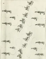 An illustration from Sieg-Streit dess Lufft vnd Wassers : Freuden-Fest zu Pferd zu dem glorwürdigisten Beyläger beeder kayserlichen Majestäten Leopoldi dess Ersten, römischen Kaysers ... vnd Margarita, gebohrner königlichen Infantin auss Hispanien : dargestellet in dero kayserlichen Residenz Statt Wienn (1667)