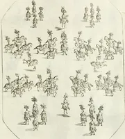 An illustration from Sieg-Streit dess Lufft vnd Wassers : Freuden-Fest zu Pferd zu dem glorwürdigisten Beyläger beeder kayserlichen Majestäten Leopoldi dess Ersten, römischen Kaysers ... vnd Margarita, gebohrner königlichen Infantin auss Hispanien : dargestellet in dero kayserlichen Residenz Statt Wienn (1667)