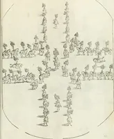 An illustration from Sieg-Streit dess Lufft vnd Wassers : Freuden-Fest zu Pferd zu dem glorwürdigisten Beyläger beeder kayserlichen Majestäten Leopoldi dess Ersten, römischen Kaysers ... vnd Margarita, gebohrner königlichen Infantin auss Hispanien : dargestellet in dero kayserlichen Residenz Statt Wienn (1667)