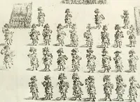 An illustration from Sieg-Streit dess Lufft vnd Wassers : Freuden-Fest zu Pferd zu dem glorwürdigisten Beyläger beeder kayserlichen Majestäten Leopoldi dess Ersten, römischen Kaysers ... vnd Margarita, gebohrner königlichen Infantin auss Hispanien : dargestellet in dero kayserlichen Residenz Statt Wienn (1667)
