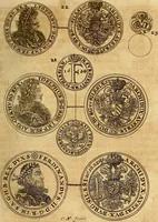 An illustration from Silesia numismatica, oder, Einleitung zu dem schlesischen Müntz-Cabinet : in welchem biss 368 Theils sehr alte rare und schöne, im Lande verfertigte Müntzen durch accurate Kupffer gewiesen, umbständlich erkläret und dabey viele in der schlesischen Historie begangene Fehler deutlich endecket werden (1711)
