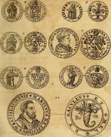 An illustration from Silesia numismatica, oder, Einleitung zu dem schlesischen Müntz-Cabinet : in welchem biss 368 Theils sehr alte rare und schöne, im Lande verfertigte Müntzen durch accurate Kupffer gewiesen, umbständlich erkläret und dabey viele in der schlesischen Historie begangene Fehler deutlich endecket werden (1711)