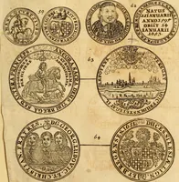 An illustration from Silesia numismatica, oder, Einleitung zu dem schlesischen Müntz-Cabinet : in welchem biss 368 Theils sehr alte rare und schöne, im Lande verfertigte Müntzen durch accurate Kupffer gewiesen, umbständlich erkläret und dabey viele in der schlesischen Historie begangene Fehler deutlich endecket werden (1711)