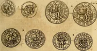 An illustration from Silesia numismatica, oder, Einleitung zu dem schlesischen Müntz-Cabinet : in welchem biss 368 Theils sehr alte rare und schöne, im Lande verfertigte Müntzen durch accurate Kupffer gewiesen, umbständlich erkläret und dabey viele in der schlesischen Historie begangene Fehler deutlich endecket werden (1711)