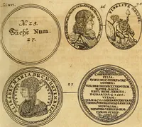 An illustration from Silesia numismatica, oder, Einleitung zu dem schlesischen Müntz-Cabinet : in welchem biss 368 Theils sehr alte rare und schöne, im Lande verfertigte Müntzen durch accurate Kupffer gewiesen, umbständlich erkläret und dabey viele in der schlesischen Historie begangene Fehler deutlich endecket werden (1711)