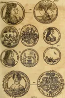 An illustration from Silesia numismatica, oder, Einleitung zu dem schlesischen Müntz-Cabinet : in welchem biss 368 Theils sehr alte rare und schöne, im Lande verfertigte Müntzen durch accurate Kupffer gewiesen, umbständlich erkläret und dabey viele in der schlesischen Historie begangene Fehler deutlich endecket werden (1711)