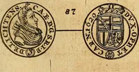 An illustration from Silesia numismatica, oder, Einleitung zu dem schlesischen Müntz-Cabinet : in welchem biss 368 Theils sehr alte rare und schöne, im Lande verfertigte Müntzen durch accurate Kupffer gewiesen, umbständlich erkläret und dabey viele in der schlesischen Historie begangene Fehler deutlich endecket werden (1711)