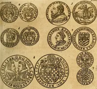 An illustration from Silesia numismatica, oder, Einleitung zu dem schlesischen Müntz-Cabinet : in welchem biss 368 Theils sehr alte rare und schöne, im Lande verfertigte Müntzen durch accurate Kupffer gewiesen, umbständlich erkläret und dabey viele in der schlesischen Historie begangene Fehler deutlich endecket werden (1711)