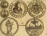 An illustration from Silesia numismatica, oder, Einleitung zu dem schlesischen Müntz-Cabinet : in welchem biss 368 Theils sehr alte rare und schöne, im Lande verfertigte Müntzen durch accurate Kupffer gewiesen, umbständlich erkläret und dabey viele in der schlesischen Historie begangene Fehler deutlich endecket werden (1711)