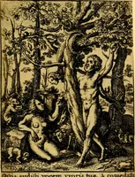 An illustration from Simolachri, historie, e figure de la morte. La medicina de l'anima [di Urbanus Rhegius] Il modo, e la via di consolar gl'infermi. Un sermone di San Cipriano, de la mortalità. Due orationi, l'una à Dio, e l'altra à Christo. Un sermone di D. Giovan Chrisostomo, che ci essorta à patienza. Aiuntovi de novo molte figure mai più stampate (1549)