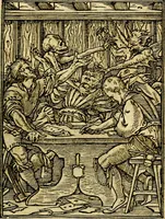Picture 68 of 90 from Simolachri, historie, e figure de la morte. La medicina de l'anima [di Urbanus Rhegius] Il modo, e la via di consolar gl'infermi. Un sermone di San Cipriano, de la mortalità. Due orationi, l'una à Dio, e l'altra à Christo. Un sermone di D. Giovan Chrisostomo, che ci essorta à patienza. Aiuntovi de novo molte figure mai più stampate (1549), leaf 104