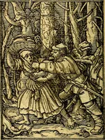 An illustration from Simolachri, historie, e figure de la morte. La medicina de l'anima [di Urbanus Rhegius] Il modo, e la via di consolar gl'infermi. Un sermone di San Cipriano, de la mortalità. Due orationi, l'una à Dio, e l'altra à Christo. Un sermone di D. Giovan Chrisostomo, che ci essorta à patienza. Aiuntovi de novo molte figure mai più stampate (1549)
