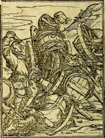 An illustration from Simolachri, historie, e figure de la morte. La medicina de l'anima [di Urbanus Rhegius] Il modo, e la via di consolar gl'infermi. Un sermone di San Cipriano, de la mortalità. Due orationi, l'una à Dio, e l'altra à Christo. Un sermone di D. Giovan Chrisostomo, che ci essorta à patienza. Aiuntovi de novo molte figure mai più stampate (1549)