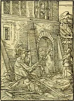 An illustration from Simolachri, historie, e figure de la morte. La medicina de l'anima [di Urbanus Rhegius] Il modo, e la via di consolar gl'infermi. Un sermone di San Cipriano, de la mortalità. Due orationi, l'una à Dio, e l'altra à Christo. Un sermone di D. Giovan Chrisostomo, che ci essorta à patienza. Aiuntovi de novo molte figure mai più stampate (1549)
