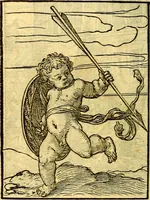 An illustration from Simolachri, historie, e figure de la morte. La medicina de l'anima [di Urbanus Rhegius] Il modo, e la via di consolar gl'infermi. Un sermone di San Cipriano, de la mortalità. Due orationi, l'una à Dio, e l'altra à Christo. Un sermone di D. Giovan Chrisostomo, che ci essorta à patienza. Aiuntovi de novo molte figure mai più stampate (1549)