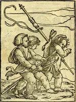 An illustration from Simolachri, historie, e figure de la morte. La medicina de l'anima [di Urbanus Rhegius] Il modo, e la via di consolar gl'infermi. Un sermone di San Cipriano, de la mortalità. Due orationi, l'una à Dio, e l'altra à Christo. Un sermone di D. Giovan Chrisostomo, che ci essorta à patienza. Aiuntovi de novo molte figure mai più stampate (1549)