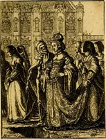 An illustration from Simolachri, historie, e figure de la morte. La medicina de l'anima [di Urbanus Rhegius] Il modo, e la via di consolar gl'infermi. Un sermone di San Cipriano, de la mortalità. Due orationi, l'una à Dio, e l'altra à Christo. Un sermone di D. Giovan Chrisostomo, che ci essorta à patienza. Aiuntovi de novo molte figure mai più stampate (1549)