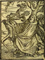 An illustration from Simolachri, historie, e figure de la morte. La medicina de l'anima [di Urbanus Rhegius] Il modo, e la via di consolar gl'infermi. Un sermone di San Cipriano, de la mortalità. Due orationi, l'una à Dio, e l'altra à Christo. Un sermone di D. Giovan Chrisostomo, che ci essorta à patienza. Aiuntovi de novo molte figure mai più stampate (1549)