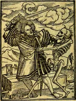 Picture 31 of 90 from Simolachri, historie, e figure de la morte. La medicina de l'anima [di Urbanus Rhegius] Il modo, e la via di consolar gl'infermi. Un sermone di San Cipriano, de la mortalità. Due orationi, l'una à Dio, e l'altra à Christo. Un sermone di D. Giovan Chrisostomo, che ci essorta à patienza. Aiuntovi de novo molte figure mai più stampate (1549), leaf 47