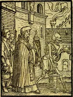 Picture 39 of 90 from Simolachri, historie, e figure de la morte. La medicina de l'anima [di Urbanus Rhegius] Il modo, e la via di consolar gl'infermi. Un sermone di San Cipriano, de la mortalità. Due orationi, l'una à Dio, e l'altra à Christo. Un sermone di D. Giovan Chrisostomo, che ci essorta à patienza. Aiuntovi de novo molte figure mai più stampate (1549), leaf 57