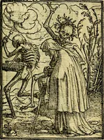 Picture 44 of 90 from Simolachri, historie, e figure de la morte. La medicina de l'anima [di Urbanus Rhegius] Il modo, e la via di consolar gl'infermi. Un sermone di San Cipriano, de la mortalità. Due orationi, l'una à Dio, e l'altra à Christo. Un sermone di D. Giovan Chrisostomo, che ci essorta à patienza. Aiuntovi de novo molte figure mai più stampate (1549), leaf 66