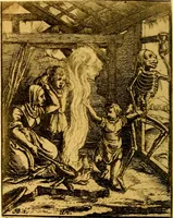Picture 63 of 90 from Simolachri, historie, e figure de la morte. La medicina de l'anima [di Urbanus Rhegius] Il modo, e la via di consolar gl'infermi. Un sermone di San Cipriano, de la mortalità. Due orationi, l'una à Dio, e l'altra à Christo. Un sermone di D. Giovan Chrisostomo, che ci essorta à patienza. Aiuntovi de novo molte figure mai più stampate (1549), leaf 97