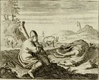 An illustration from Sinne- en minne-beelden ; Selfstryt ; Tooneel der mannelyke agtbaarheydt ; Galathea of Herderskalsgt ; Klagende maegden : en andere mengelrymen (1779)