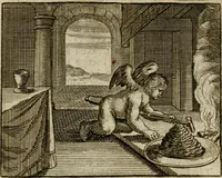 An illustration from Sinne- en minne-beelden ; Selfstryt ; Tooneel der mannelyke agtbaarheydt ; Galathea of Herderskalsgt ; Klagende maegden : en andere mengelrymen (1779)