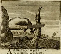 An illustration from Sinne- en minne-beelden ; Selfstryt ; Tooneel der mannelyke agtbaarheydt ; Galathea of Herderskalsgt ; Klagende maegden : en andere mengelrymen (1779)