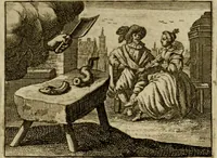 An illustration from Sinne- en minne-beelden ; Selfstryt ; Tooneel der mannelyke agtbaarheydt ; Galathea of Herderskalsgt ; Klagende maegden : en andere mengelrymen (1779)