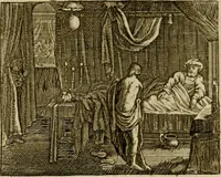 An illustration from Sinne- en minne-beelden ; Selfstryt ; Tooneel der mannelyke agtbaarheydt ; Galathea of Herderskalsgt ; Klagende maegden : en andere mengelrymen (1779)