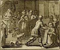 An illustration from Sinne- en minne-beelden ; Selfstryt ; Tooneel der mannelyke agtbaarheydt ; Galathea of Herderskalsgt ; Klagende maegden : en andere mengelrymen (1779)
