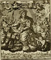 An illustration from Sinne- en minne-beelden ; Selfstryt ; Tooneel der mannelyke agtbaarheydt ; Galathea of Herderskalsgt ; Klagende maegden : en andere mengelrymen (1779)